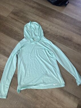 Nike Mint Green Hooded Long Sleeve dry fit Top